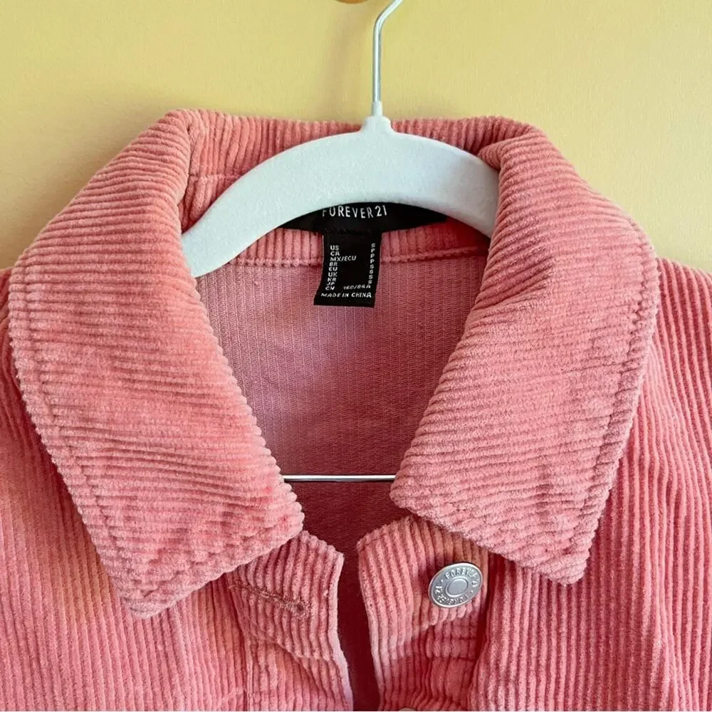 Forever 21 Pink Cropped Corduroy Jacket Y2K Size Small - Picture 3 of 6